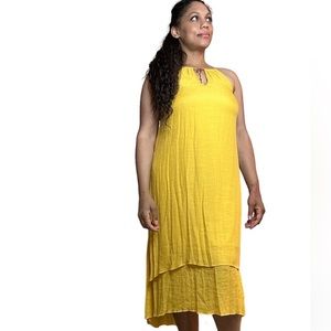 Mlle Gabrielle high low lined mustard maxi dress with neck pendant size large